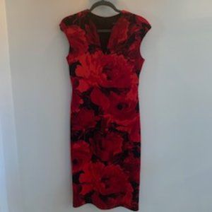 Connected Apparel Red and Black Floral Sheath Dress Size 6